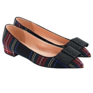 Hard to find J Crew tartan plaid jeweled bow flats perfect for holidays! Sz 8.5